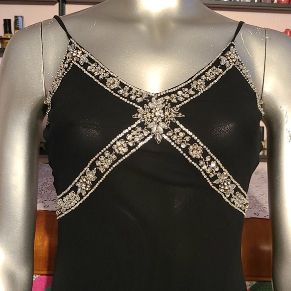 Basix II vintage silver beaded jewel dress flapper 100% silk vtg black 1920s - Picture 2 of 15